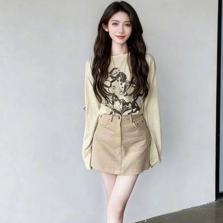 FA47163# 杏色连衣裙女秋季新款轻奢小众不撞款裙子御姐气质穿搭套装  服裝批發女裝批發服飾貨源