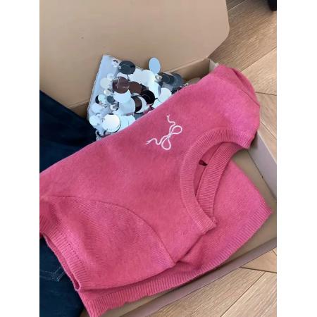 FA47166# 玫粉色蝴蝶结针织修身正肩短袖T恤女新款早秋季韩系穿搭上衣  服裝批發女裝批發服飾貨源