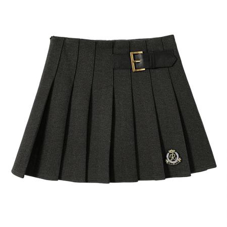 FA47169# 刺绣毛呢百褶半身裙女秋冬复古高腰显瘦防走光A字裙短裙  服裝批發女裝批發服飾貨源