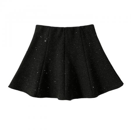 FA47170# 毛呢亮片半身裙女秋冬高腰显瘦蓬蓬百褶小个子防走光a字短裙  服裝批發女裝批發服飾貨源