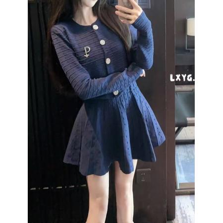 FA47180# 法式优雅套装女秋季提花针织开衫高腰半身裙两件套  服裝批發女裝批發服飾貨源