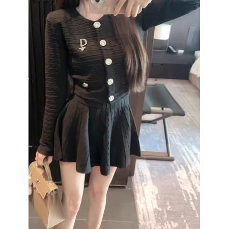 FA47180# 法式优雅套装女秋季提花针织开衫高腰半身裙两件套  服裝批發女裝批發服飾貨源