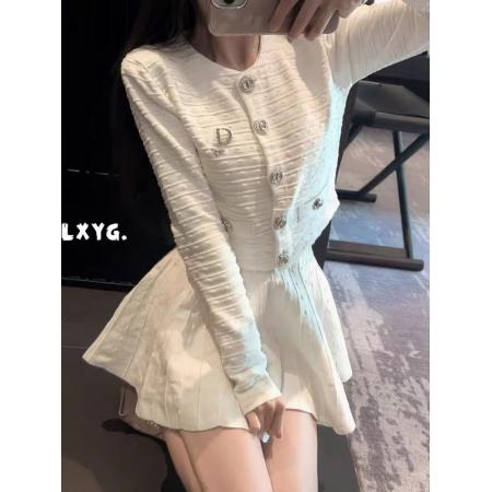 FA47180# 法式优雅套装女秋季提花针织开衫高腰半身裙两件套  服裝批發女裝批發服飾貨源