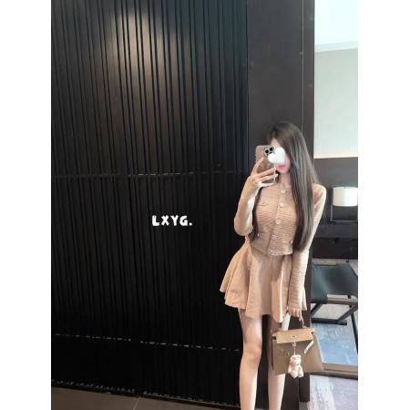 FA47180# 法式优雅套装女秋季提花针织开衫高腰半身裙两件套  服裝批發女裝批發服飾貨源