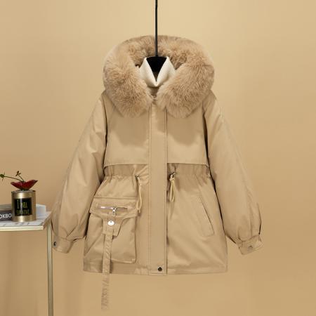 FA47184# 派克服女中长款收腰显瘦连帽大毛领加绒棉服大码韩版秋冬外套  服裝批發女裝批發服飾貨源