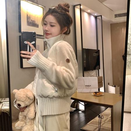 FA47187# 秋冬新款法式气质设计感小众拼接毛衣短款白色羽绒服保暖外套  服裝批發女裝批發服飾貨源