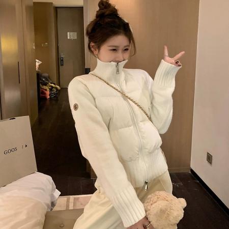 FA47187# 秋冬新款法式气质设计感小众拼接毛衣短款白色羽绒服保暖外套  服裝批發女裝批發服飾貨源