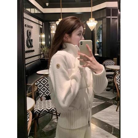 FA47187# 秋冬新款法式气质设计感小众拼接毛衣短款白色羽绒服保暖外套  服裝批發女裝批發服飾貨源