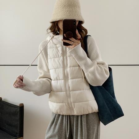 FA47188# 轻薄针织毛衣袖拼接羽绒棉服女短款假两件冬季新款外套  服裝批發女裝批發服飾貨源