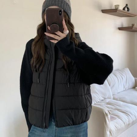 FA47188# 轻薄针织毛衣袖拼接羽绒棉服女短款假两件冬季新款外套  服裝批發女裝批發服飾貨源