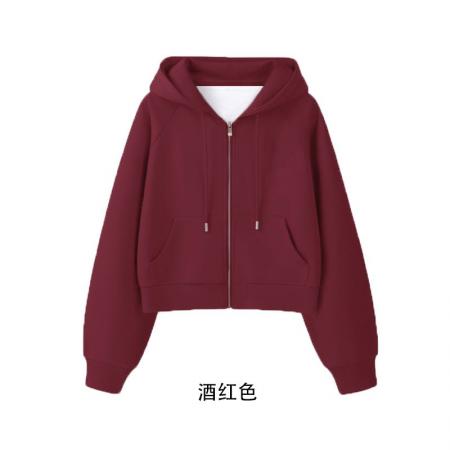 FA47190# 纯棉白金拉链短款拉链卫衣外套开衫新款慵懒风跨境  服裝批發女裝批發服飾貨源