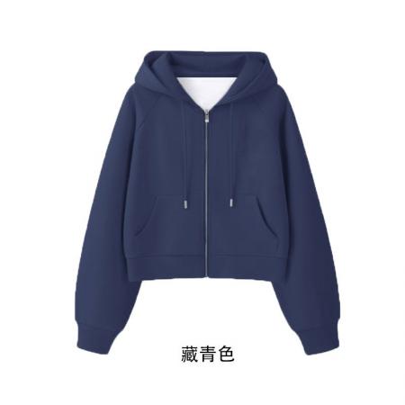 FA47190# 纯棉白金拉链短款拉链卫衣外套开衫新款慵懒风跨境  服裝批發女裝批發服飾貨源