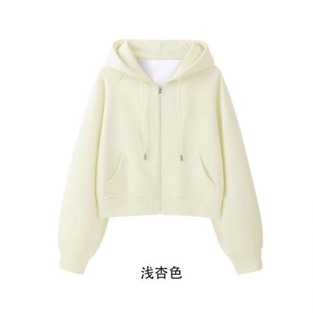 FA47190# 纯棉白金拉链短款拉链卫衣外套开衫新款慵懒风跨境  服裝批發女裝批發服飾貨源