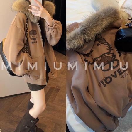 FA47197# 可拆卸毛领+印花+纯棉华棉复银狐绒特大码300斤加绒  服裝批發女裝批發服飾貨源