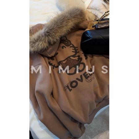 FA47197# 可拆卸毛领+印花+纯棉华棉复银狐绒特大码300斤加绒  服裝批發女裝批發服飾貨源