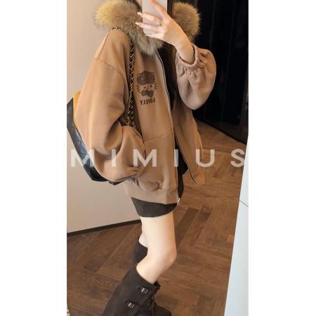 FA47197# 可拆卸毛领+印花+纯棉华棉复银狐绒特大码300斤加绒  服裝批發女裝批發服飾貨源