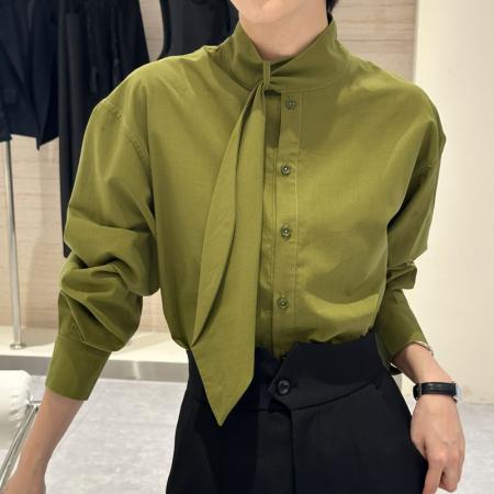 FA47210# 江奇怪立领飘带气质单排扣气质衬衫  服裝批發女裝批發服飾貨源