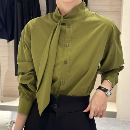 FA47210# 江奇怪立领飘带气质单排扣气质衬衫  服裝批發女裝批發服飾貨源