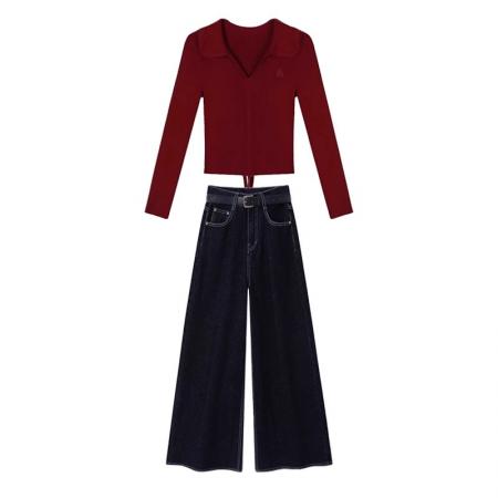 LN76366# 秋季女装新款茶系穿搭高级感气质绝美轻熟风针织上衣独特套装