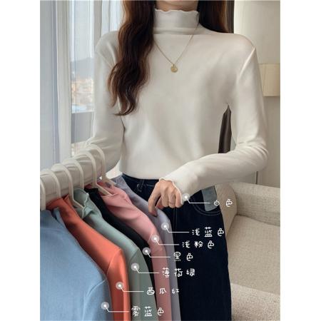 FA47222# 木耳边双面德绒保暖秋冬半高领新款打底衫上衣女  服裝批發女裝批發服飾貨源