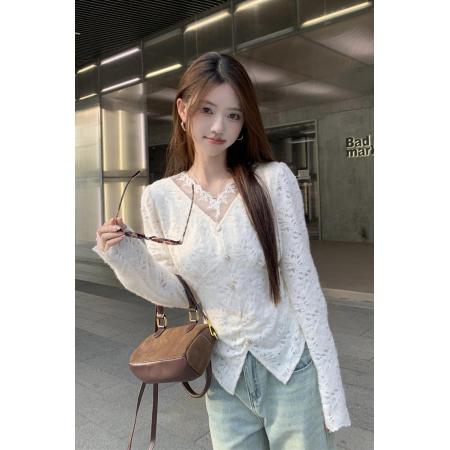 FA47224# 秋冬新款V领小个子长袖打底衫洋气加绒加厚蕾丝  服裝批發女裝批發服飾貨源