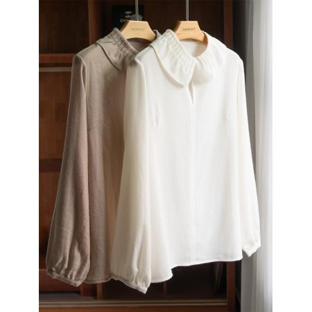 FA47225# 质感又温柔闭眼不踩雷羊毛羊绒混纺娃娃领长袖衬衫  服裝批發女裝批發服飾貨源