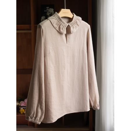 FA47225# 质感又温柔闭眼不踩雷羊毛羊绒混纺娃娃领长袖衬衫  服裝批發女裝批發服飾貨源