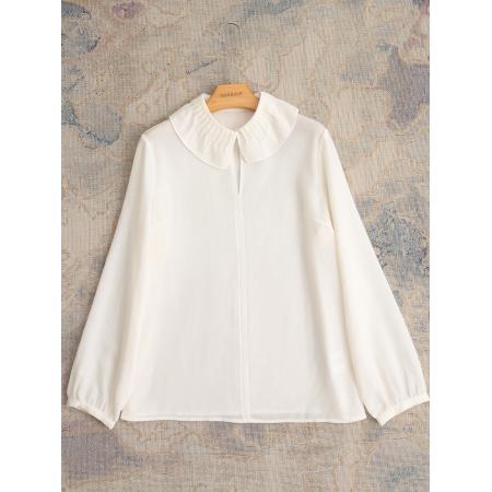 FA47225# 质感又温柔闭眼不踩雷羊毛羊绒混纺娃娃领长袖衬衫  服裝批發女裝批發服飾貨源