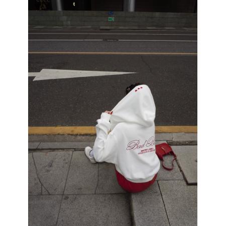 FA47231# 韩系字母刺绣连帽宽松休闲时髦卫衣女红色皮裙套装  服裝批發女裝批發服飾貨源