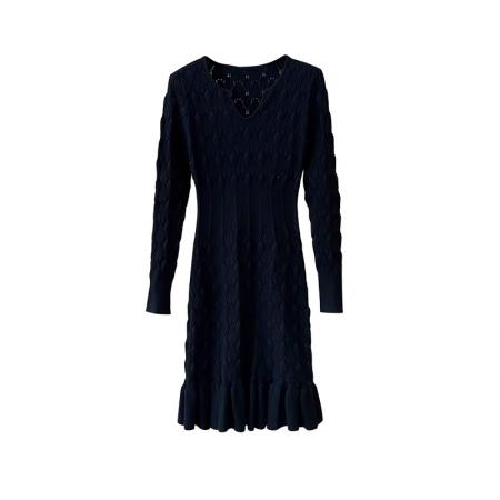 FA47233# 温柔小香风秋冬季甜美气质镂空针织连衣裙鱼尾包臀毛衣裙女打底裙  服裝批發女裝批發服飾貨源