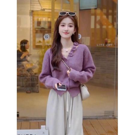 LN76368# 韩系穿搭立体花朵针织衫毛衣女秋冬新款简约百搭显瘦长袖上衣