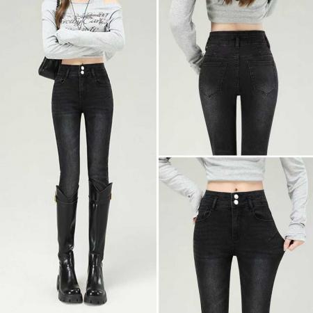 FA47239# 秋冬黑灰色新款高腰高弹力小脚牛仔裤女显瘦百搭黑灰铅笔靴子裤  服裝批發女裝批發服飾貨源