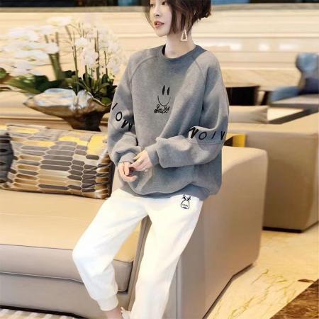 FA47255# 加绒/薄款秋冬季小个子韩版卫衣女宽松大码外穿休闲韩版上衣  服裝批發女裝批發服飾貨源