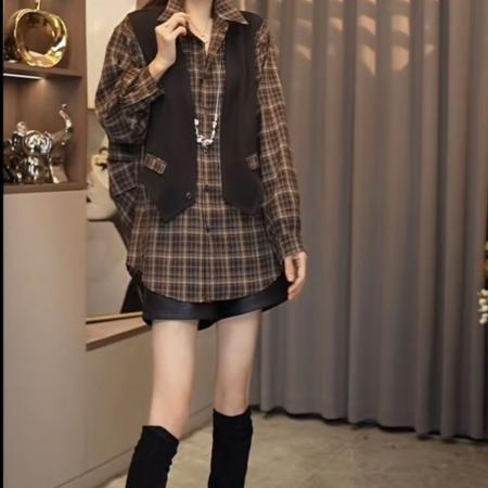 FA47258# 秋冬新款不规则中长款上衣女洋气纽扣打底衫胖MM大码宽松长袖t恤  服裝批發女裝批發服飾貨源