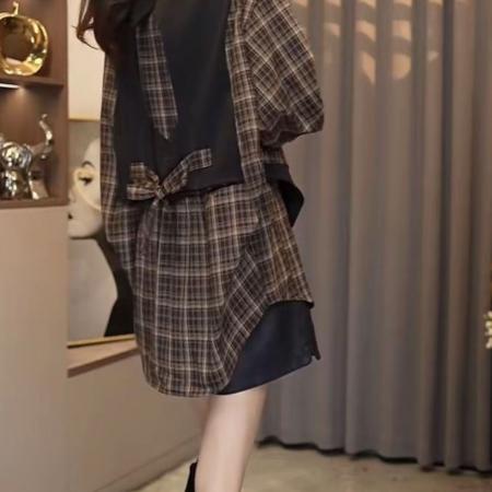 FA47258# 秋冬新款不规则中长款上衣女洋气纽扣打底衫胖MM大码宽松长袖t恤  服裝批發女裝批發服飾貨源