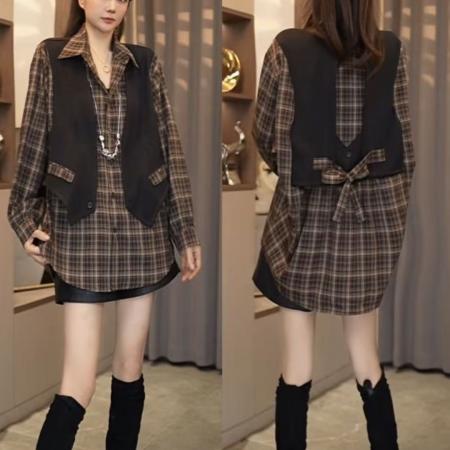 FA47258# 秋冬新款不规则中长款上衣女洋气纽扣打底衫胖MM大码宽松长袖t恤  服裝批發女裝批發服飾貨源