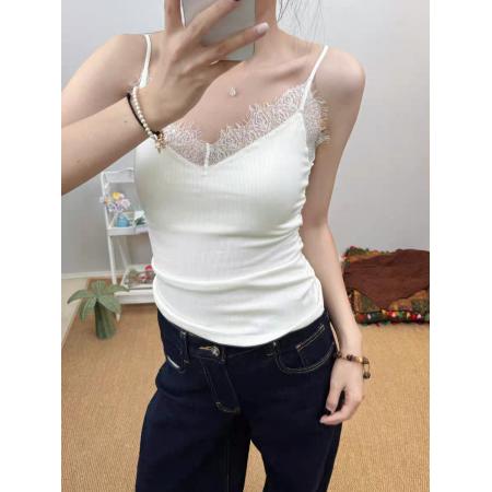FA47264# 蕾丝V领吊带背心春夏季新款修身外穿内搭打底无袖上衣  服裝批發女裝批發服飾貨源
