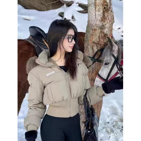 FA47269# 冬季毛领连帽面包服收腰加厚保暖短款羽绒棉服外套  服裝批發女裝批發服飾貨源