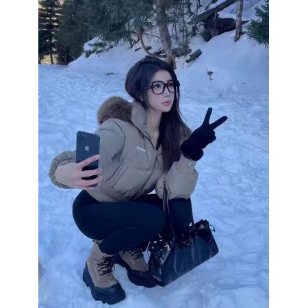 FA47269# 冬季毛领连帽面包服收腰加厚保暖短款羽绒棉服外套  服裝批發女裝批發服飾貨源