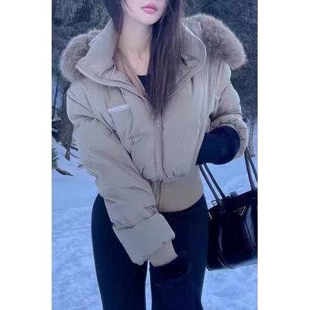FA47269# 冬季毛领连帽面包服收腰加厚保暖短款羽绒棉服外套  服裝批發女裝批發服飾貨源