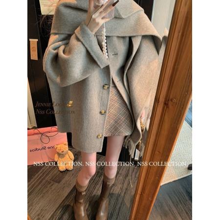 FA47270# 法式高级感赫本风秋冬季美拉德穿搭围巾毛呢外套潮  服裝批發女裝批發服飾貨源