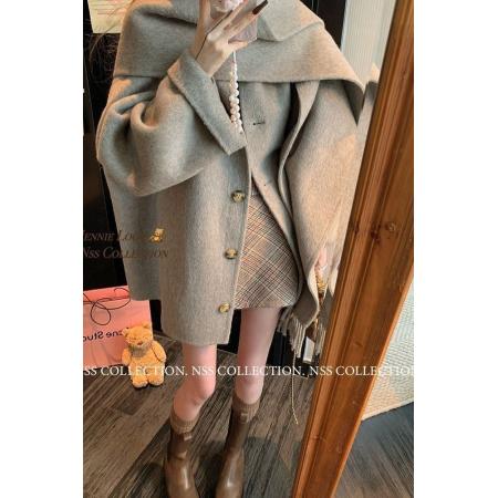 FA47270# 法式高级感赫本风秋冬季美拉德穿搭围巾毛呢外套潮  服裝批發女裝批發服飾貨源