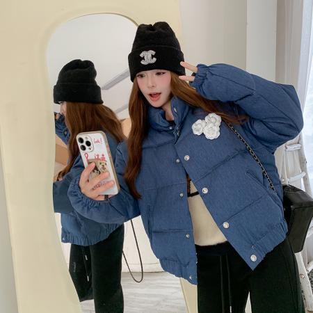 FA47271# Jennie同款蓝色牛仔女冬季短款棉服宽松面包服立领棉衣外套  服裝批發女裝批發服飾貨源