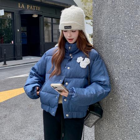 FA47271# Jennie同款蓝色牛仔女冬季短款棉服宽松面包服立领棉衣外套  服裝批發女裝批發服飾貨源
