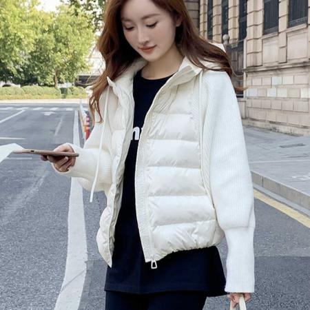 FA47272# 冬季新款短款时尚保暖针织拼接连帽宽松外套  服裝批發女裝批發服飾貨源