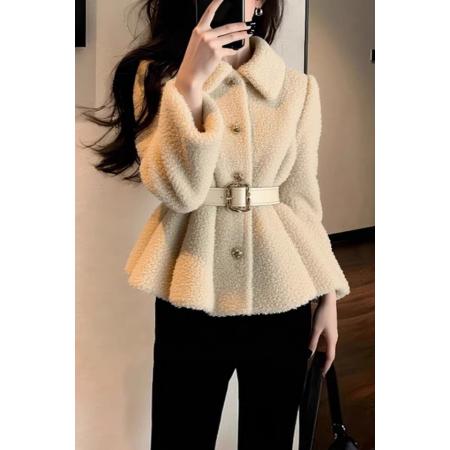 FA47277# 卡其色毛毛外套女新款冬时髦洋气高端气质保暖小香风上衣厚  服裝批發女裝批發服飾貨源