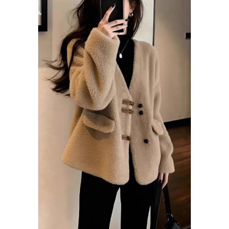 FA47278# 巨好看的初冬外套新款高端小资绝美巨好看小香风咖色毛绒上衣  服裝批發女裝批發服飾貨源