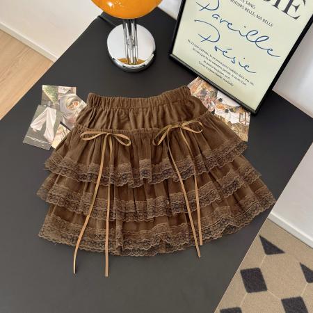 FA47292# 早秋新款韩系气质甜美减龄蕾丝拼接半身短裙女高腰显瘦A字裙  服裝批發女裝批發服飾貨源