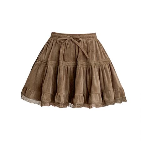 FA47294# 又巷可可碎碎抽绳系带短裙女秋季新款百搭短款a字蛋糕裙  服裝批發女裝批發服飾貨源