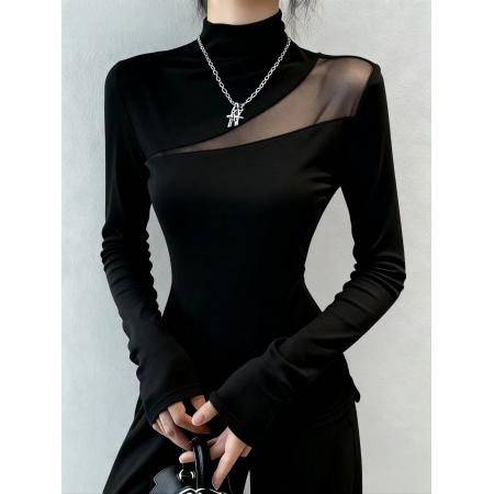 FA47296# 秋冬v领修身显瘦半高领磨毛丝绒打底衫女内搭设计感小众长袖上衣  服裝批發女裝批發服飾貨源